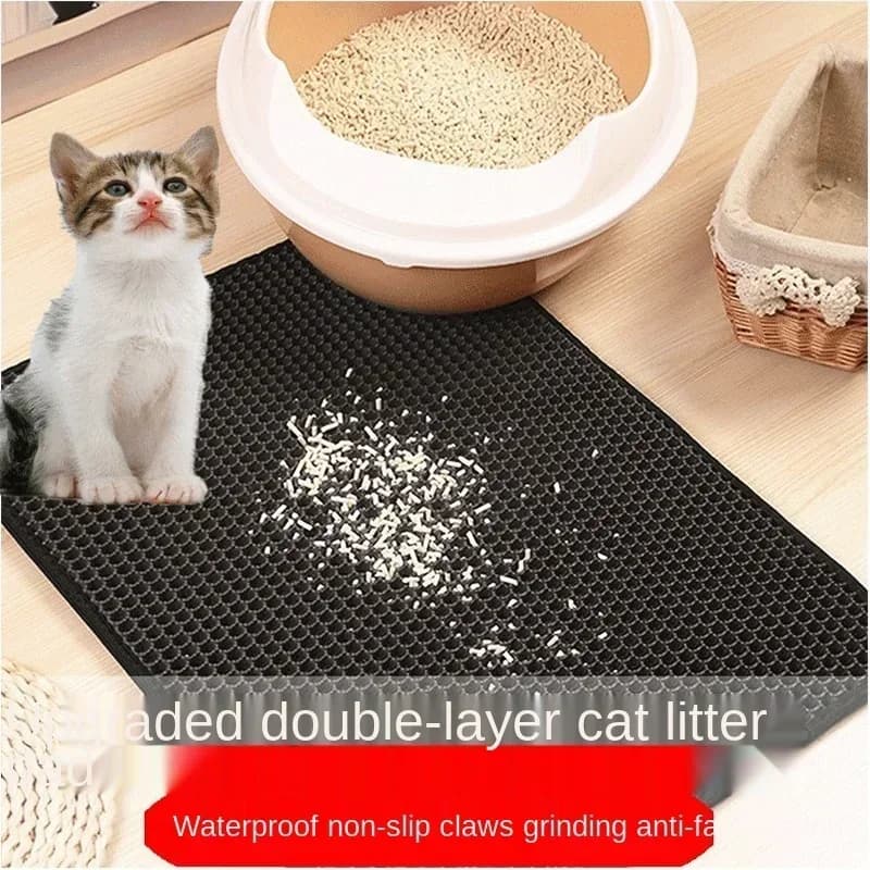 Tappetini per lettiera per gatti antiscivolo impermeabili a doppio strato, cuscino per tappetino per intrappolare lettiera per gatti, EVA