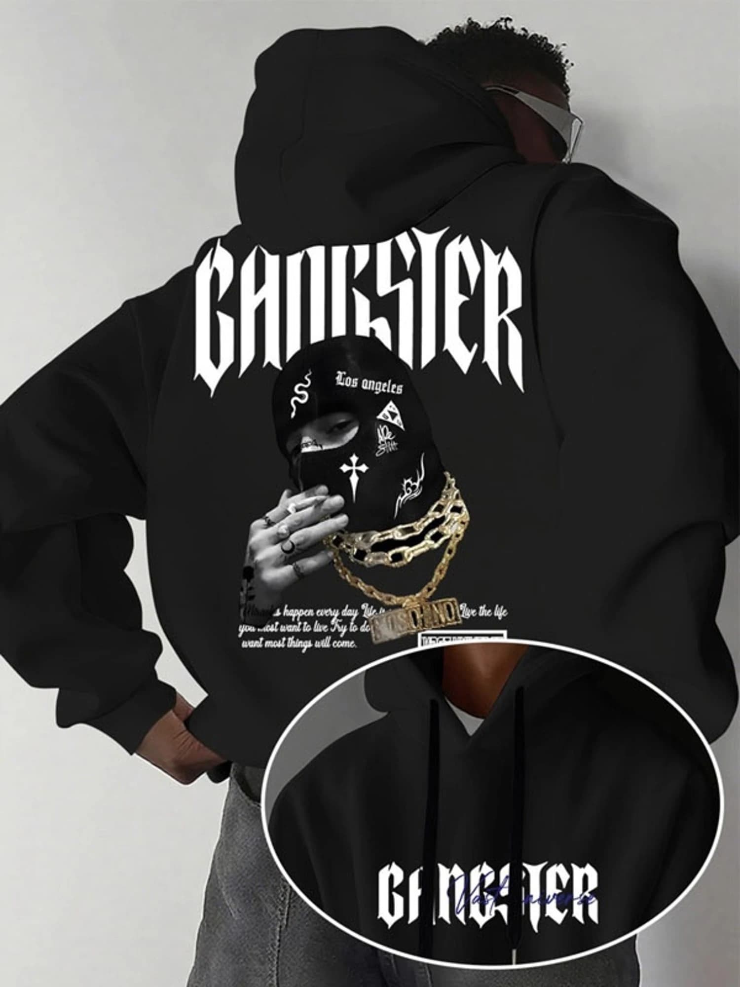 Mens Polyester Black Hoodie Street Graphic Printing High-end Luxury Both of Men and Women