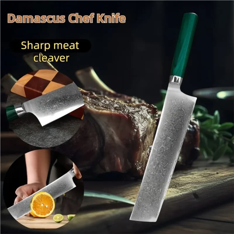 Nakiri knife in Damascus steel Kitchen knife Mannaia to slice Disposable Barbecue Cutting Sushi knife Balanced handle Full Tang Kitchen
