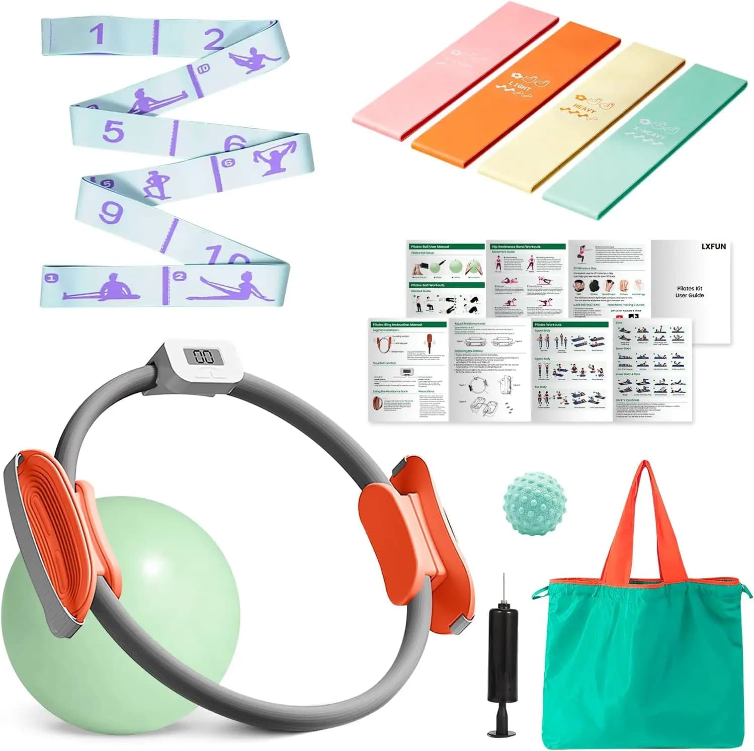 Kit Pilates for Home with Intelligent Counter Ring, Yoga Ball, Strength, Strap, Massage Ball and Training Guide Total Body
