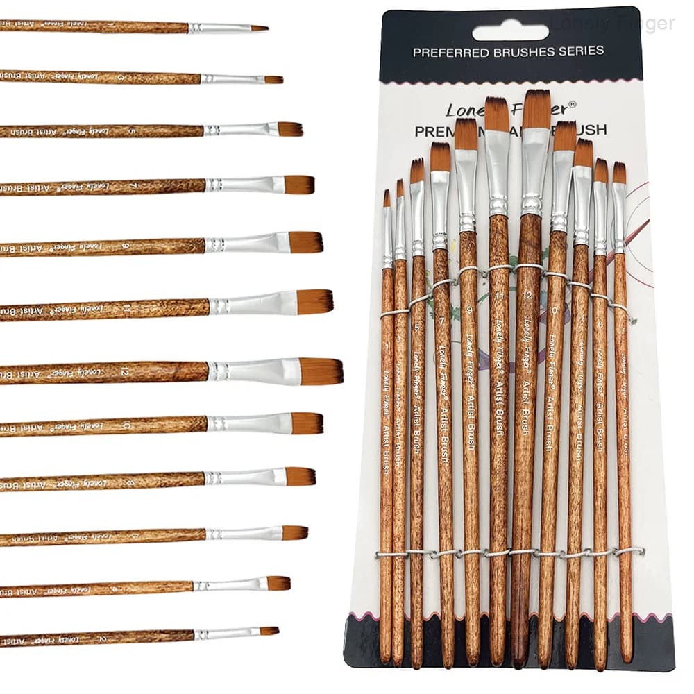 Set di pennelli piatti, 12 pennelli piatti professionali in nylon per acquerello, pittura a olio, acrilico, arte su viso, corpo e unghie, C