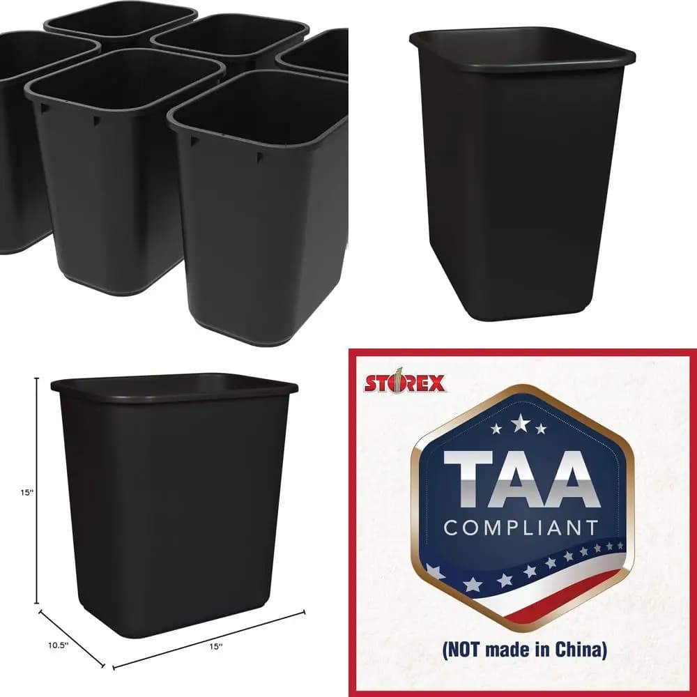 Cestino per rifiuti nero di medie dimensioni, 15 x 10,5 x 15, confezione da 6 (STX00710U06C)