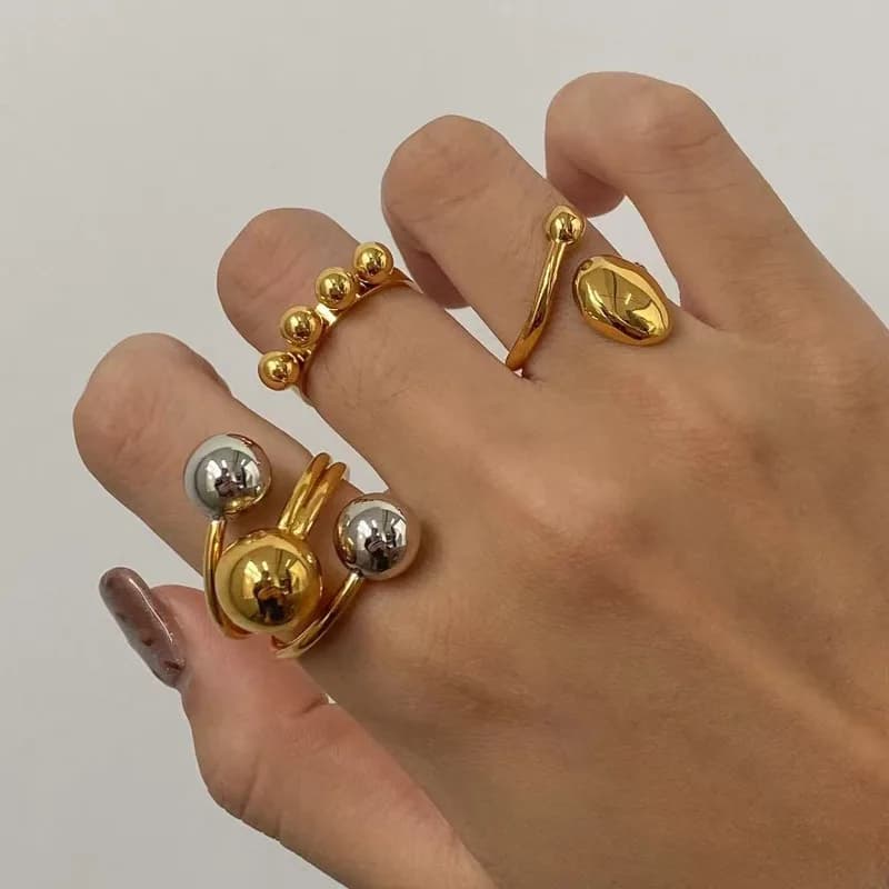 New Geometric Adjustable Ring With Customized Creative Beads, Daily Simple Women Fashion One Hundred With Jewelry Accessories