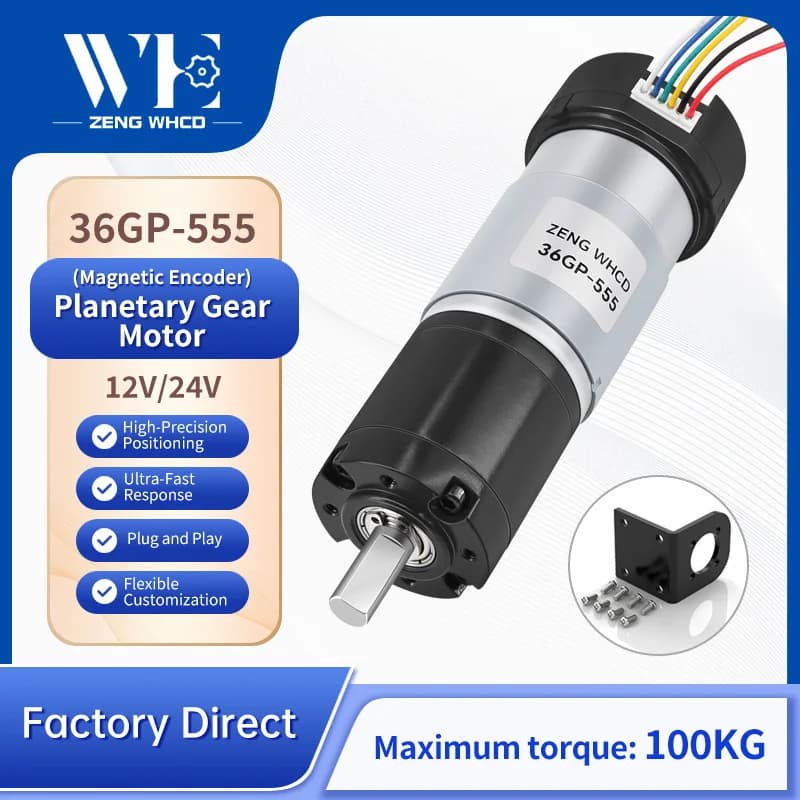 Motore riduttore epicicloidale 36GP-555 con sensore e encoder effetto Hall, motoriduttore interamente in metallo 12V-24V, motore CC a coppia elevata