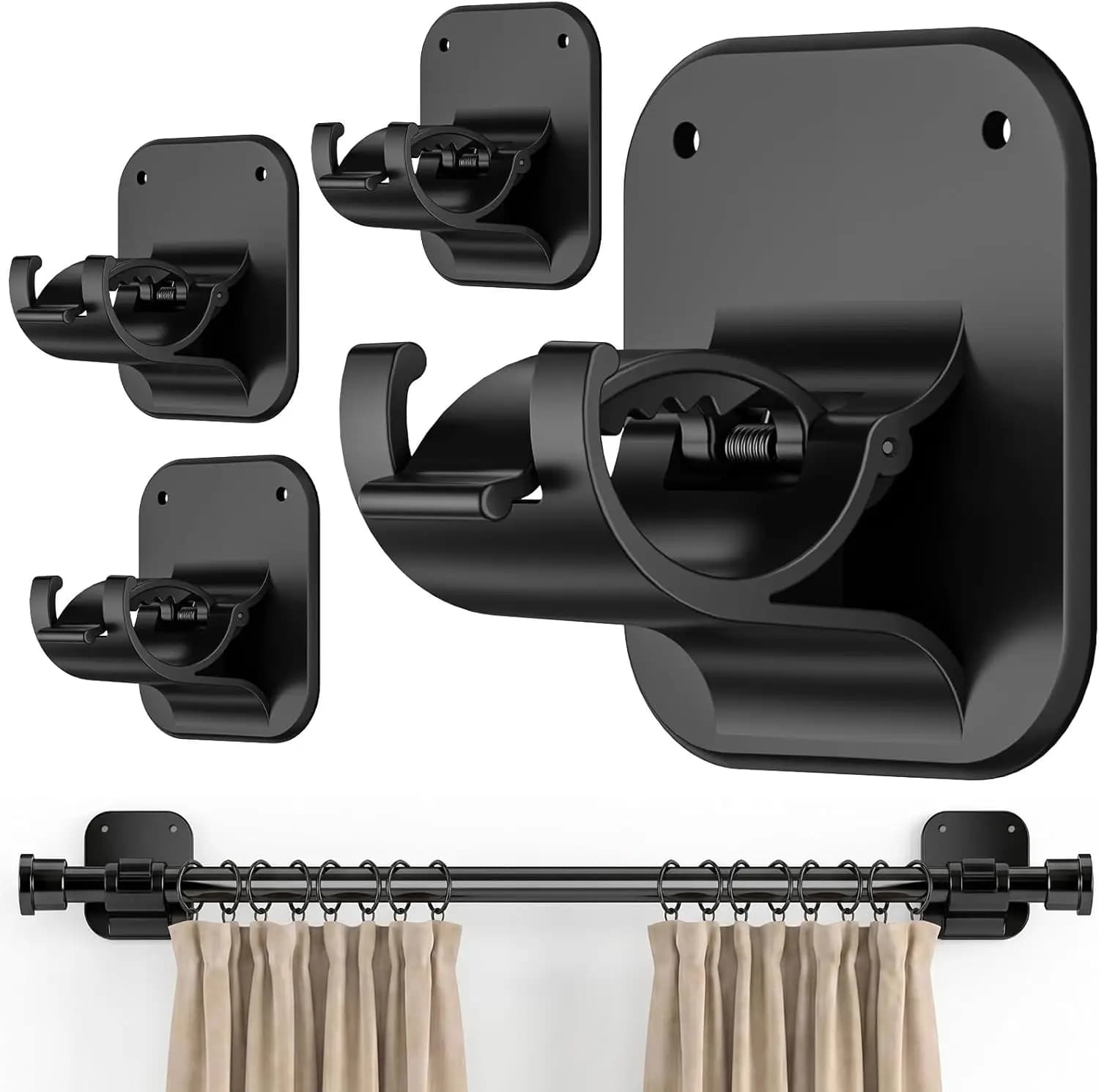 No Drill Curtain Rod Brackets 20LB 4 Pack Self Adhesive Holder Peel and Stick Wall Hooks for Renter Friendly Apartment Kitchen