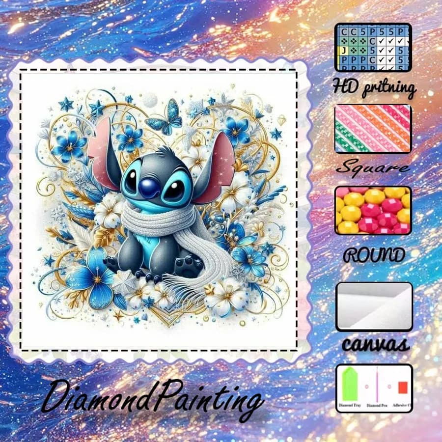 1 Piece-5D-DIY--Diamond Painting Set-Cartoon, Blue Flower-Diamond Art-Mosaic-Home Decoration-Best Gift for Friends