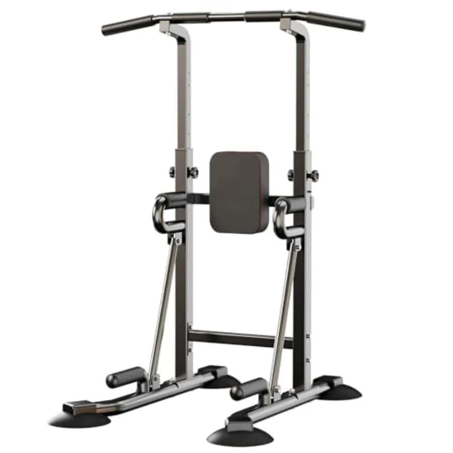 Home gym pull-up bar station: heavy-duty 2 steel frame, black finish, 450 lbs capacity, stable X-base, adjustable dip station