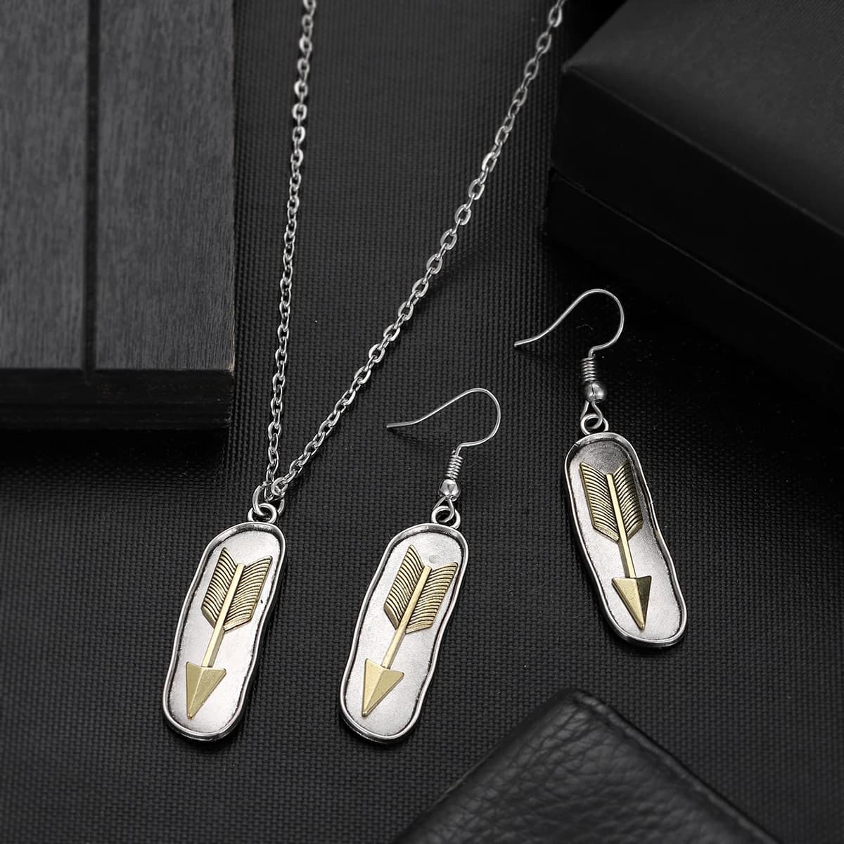 Moda etnica argento placcato freccia collana orecchino set di gioielli con ciondoli da donna collane geometriche semplici in metallo vintage regali per feste