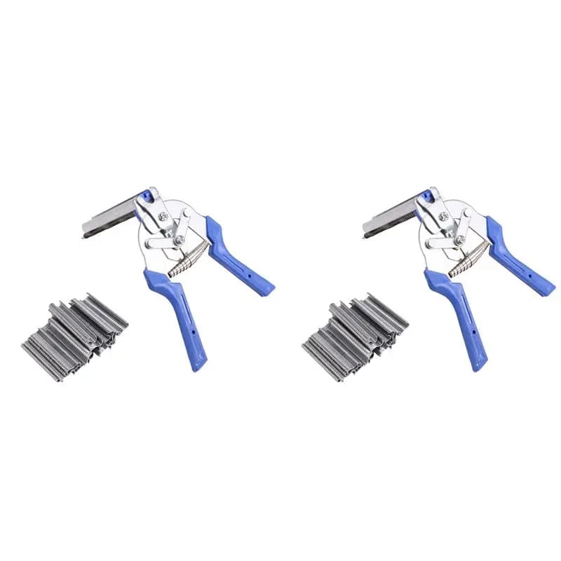 Pinza per Anelli a Doppio Gancio Premium-2X con 1200 Graffette a M, per Recinzioni in Rete Metallica per Polli, con Impugnatura Antiscivolo, Utensili Manuali