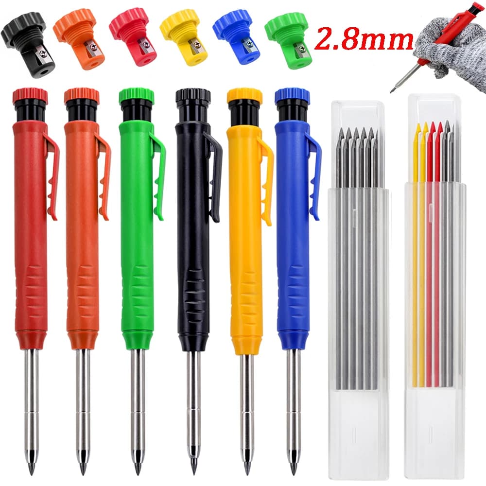 2.8mm Solid Carpenter Pencil Set For Deep Hole Marker With Refill Leads Marking Tool Woodworking Deep Hole Mechanical Pencils