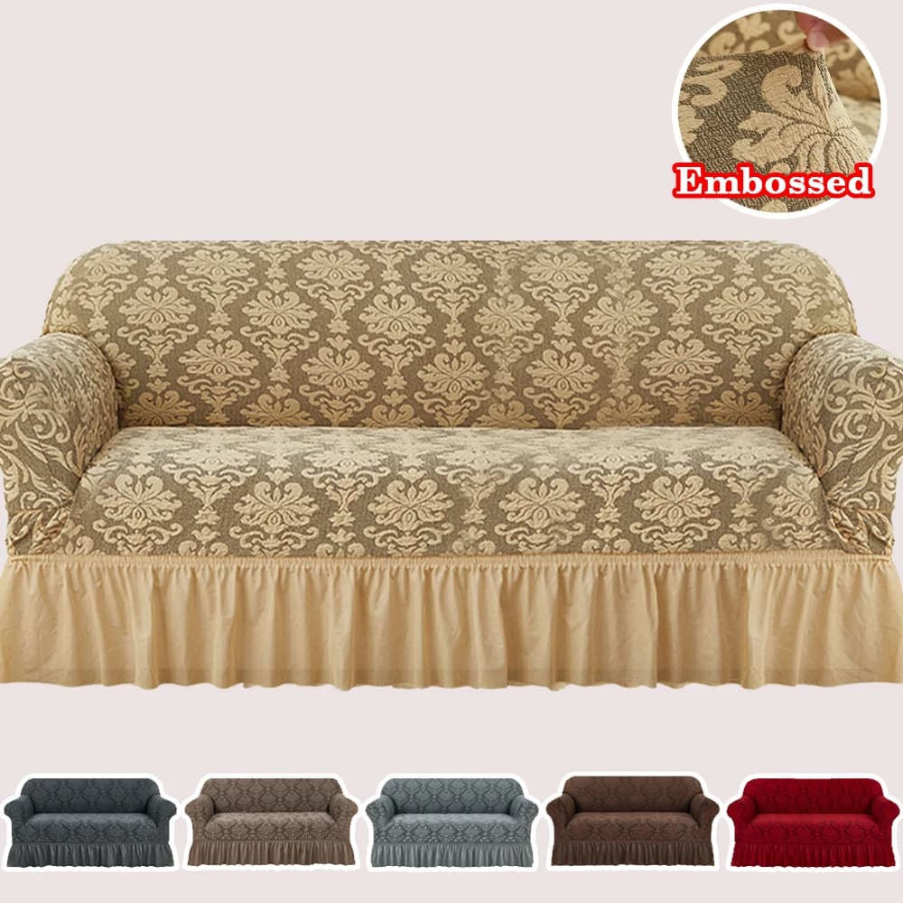 XM-Luvetoria 1 pz Copridivano Antiscivolo in Jacquard Europeo con Gonna, Coperture per Divano Goffrate a Rilievo per Camera da Letto, Ufficio, Soggiorno, Arredamento Casa