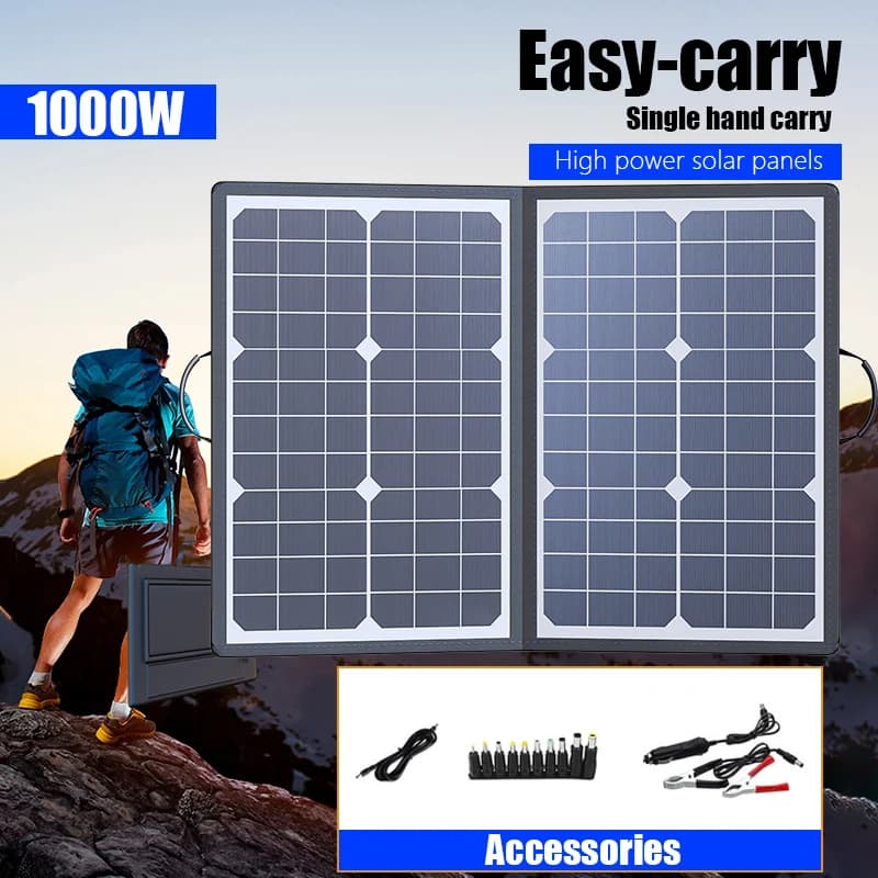 Pannello solare pieghevole da 1000 W Caricatore solare portatile leggero, impermeabile per casa, esterno, alimentazione di emergenza