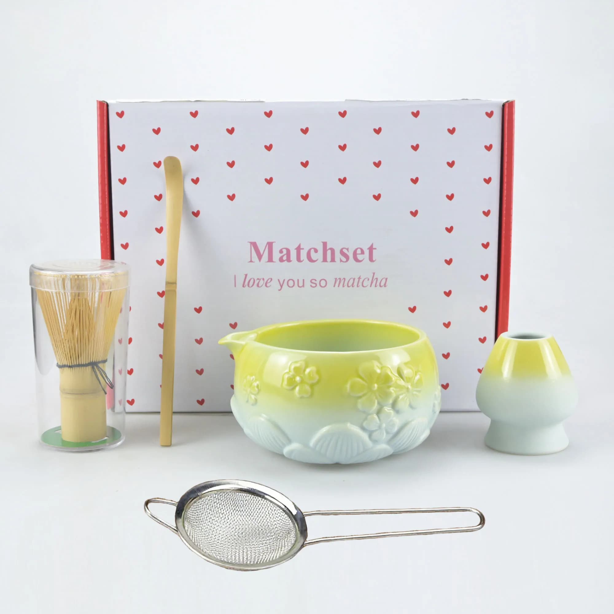5pcs/set of Floral Matcha Tools, Including Floral Matcha Bowl, Tea Stand, Whisk, Paddle, Suitable For Gift Giving