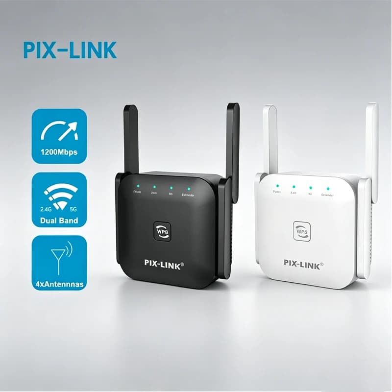 PIX-LINK Ripetitore WiFi Wireless 1200Mbps, Amplificatore di Segnale Wi-Fi 2.4G/5GHz, Estensore di Rete Router WLAN