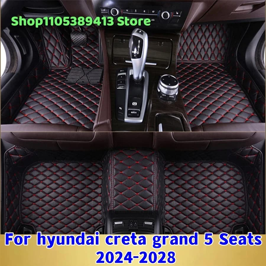 Tappetini in Pelle Personalizzati per Auto Hyundai Creta Grand 5 Posti 2024 2025 2026 2027 2028, Accessori per Tappetini Auto