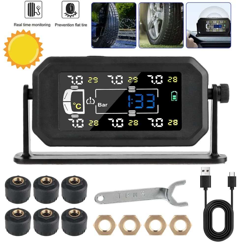 6 sensori esterni Sistema di monitoraggio della pressione dei pneumatici Avviso di temperatura Risparmia carburante Monitor intelligente della pressione dei pneumatici per auto camion H13