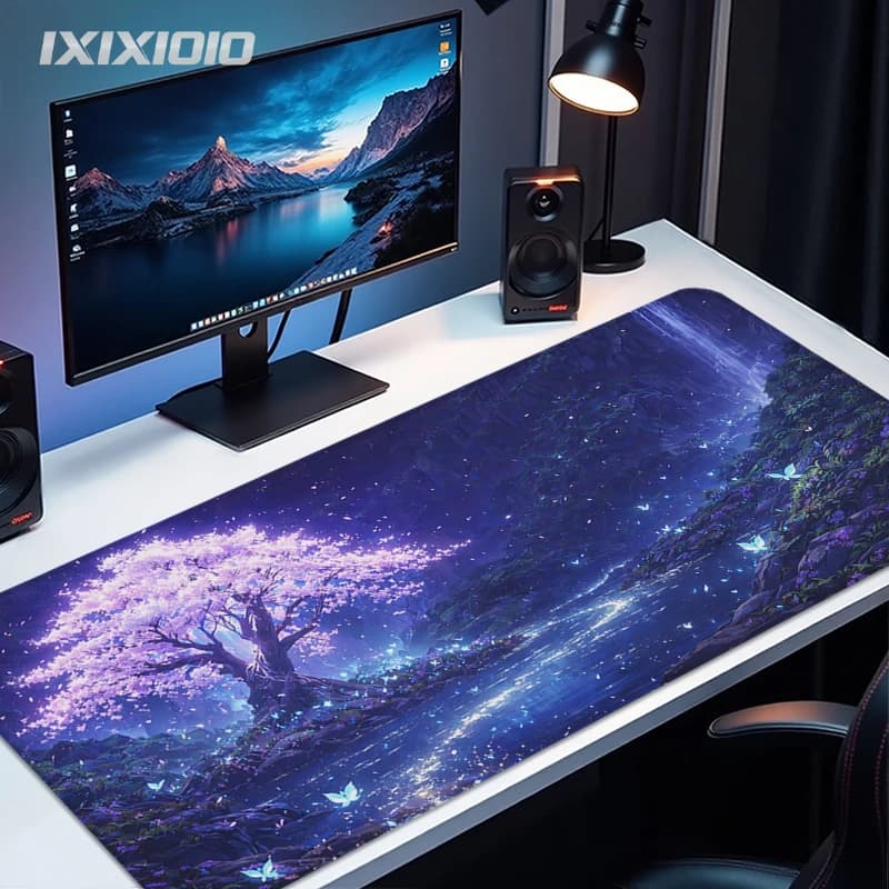 Purple Cherry Blossom Mouse Pad Gaming XL Mousepad XXL Desk Mats Non-Slip Natural Rubber Carpet Office Accessories Mice Pad