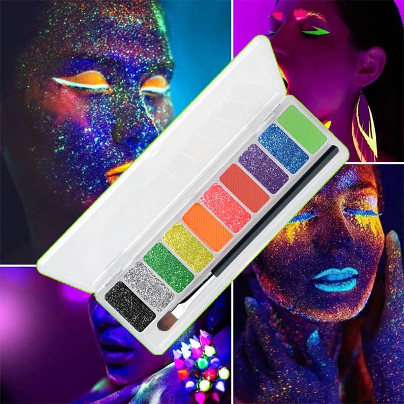 Palette Ombretti 10 Colori, Polvere Ombretto Luminosa Fluorescente per Feste, Trucco Occhi da Palcoscenico