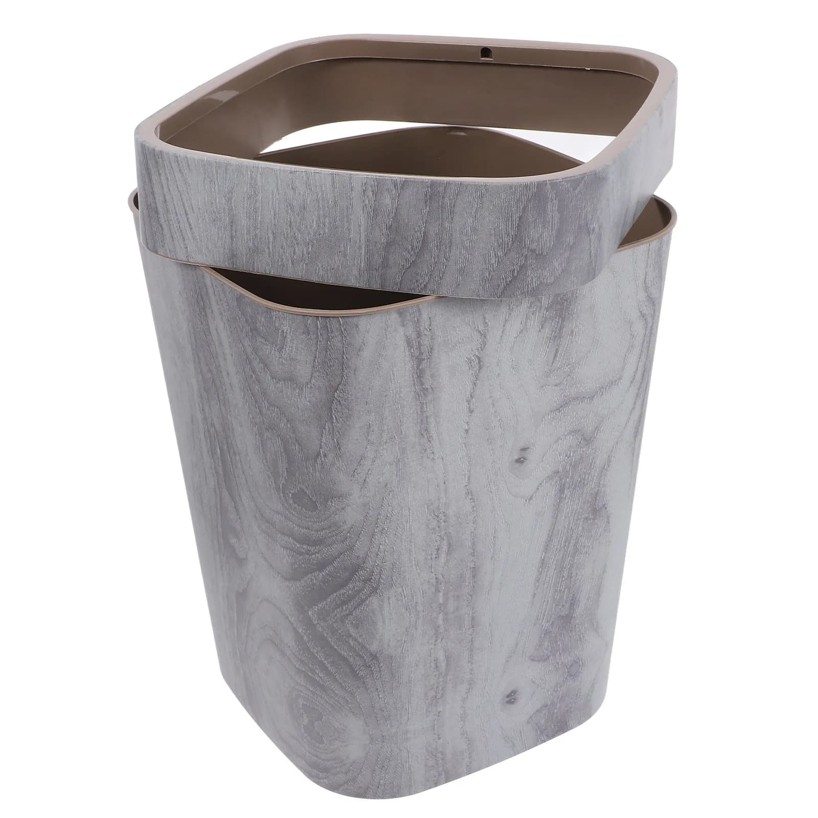 Wood Grain Lidless Trash Can Retro Design Small Indoor Waste Basket for Bathroom Kitchen Bedroom Living Room Dorm Home Office