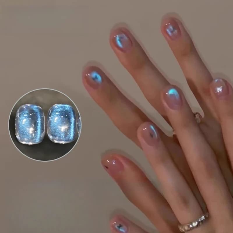 Blue Tears Cat Eye Nail Art, 3 colori 1 pezzo/3 g Colore blu unico e polvere magnetica, dona un sogno, sensazione romantica