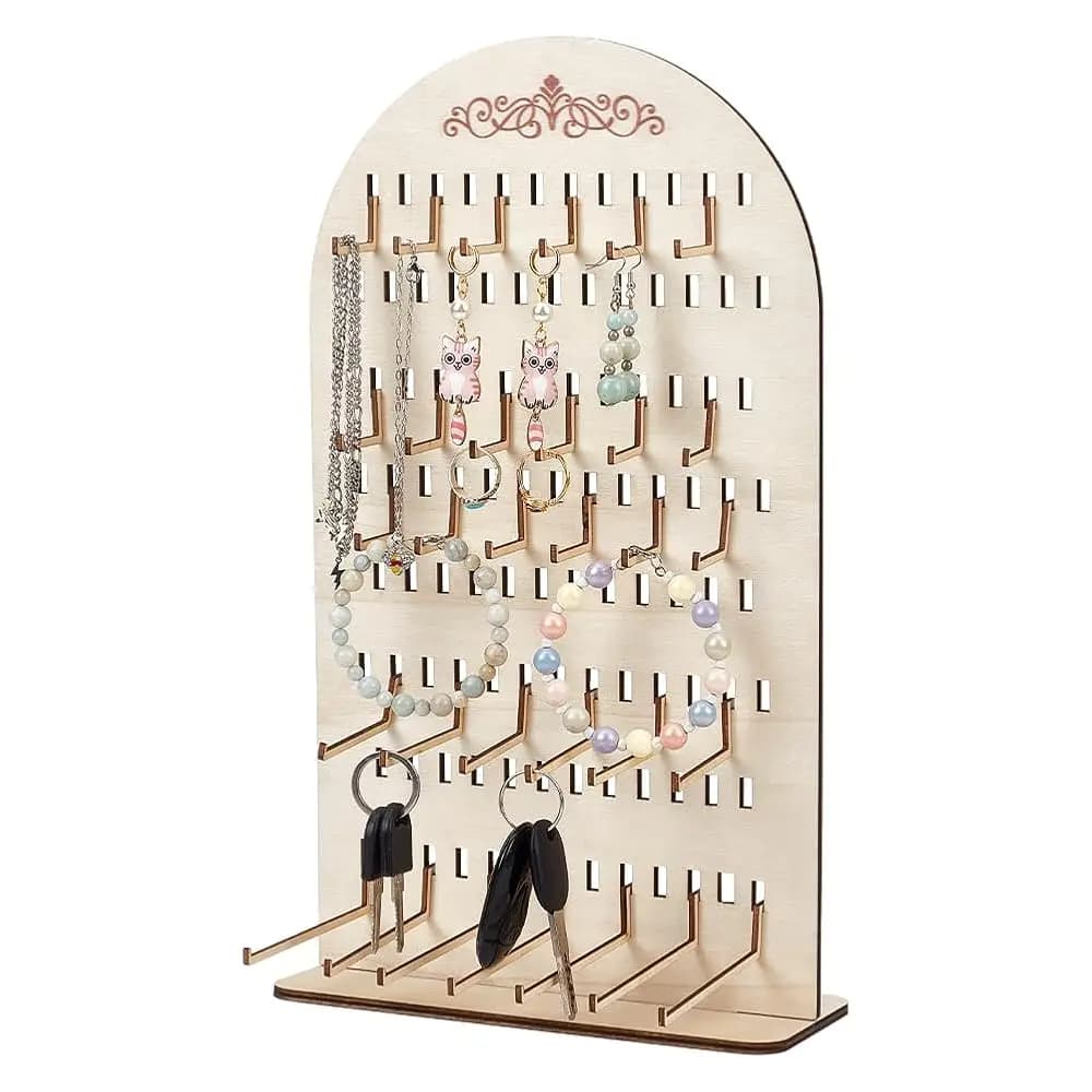 Espositore in Legno con 78 Ganci, Grande Organizzatore per Gioielli a Forma di Arco, Espositore per Orecchini in Legno per Casa