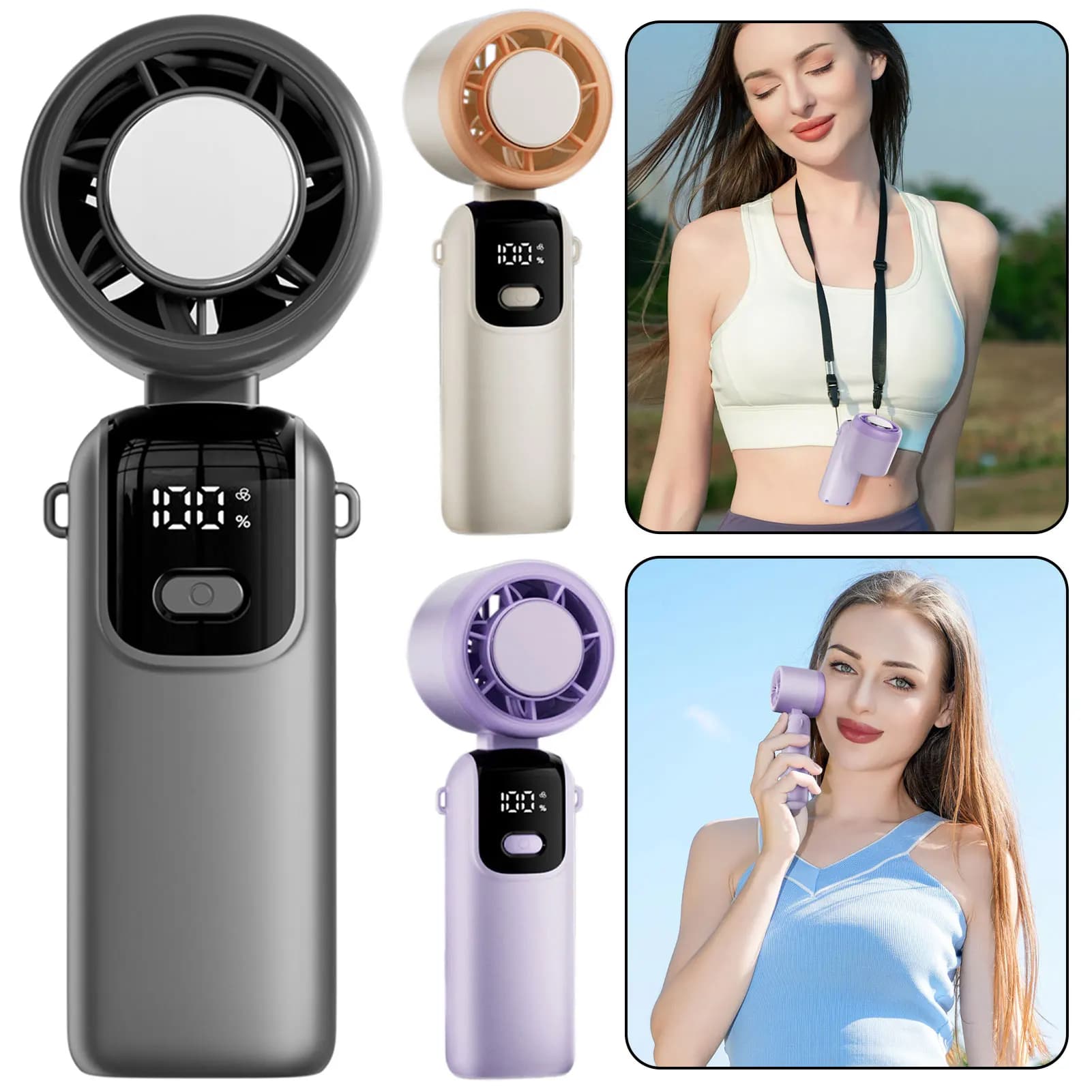 Foldable Cooling Fan,100 Speed USB Rechargeable Portable Fan,Digital Display Mini Small Fan For Outdoor Travel Beach