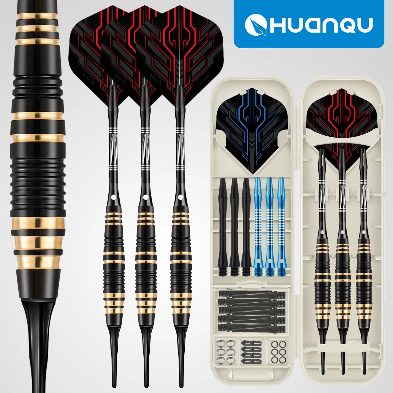 Set di freccette in rame Huanqu da 3 pezzi Freccette da competizione professionali con punte di sicurezza Include set di accessori extra per giochi di società di intrattenimento per bar di casa Freccette standard