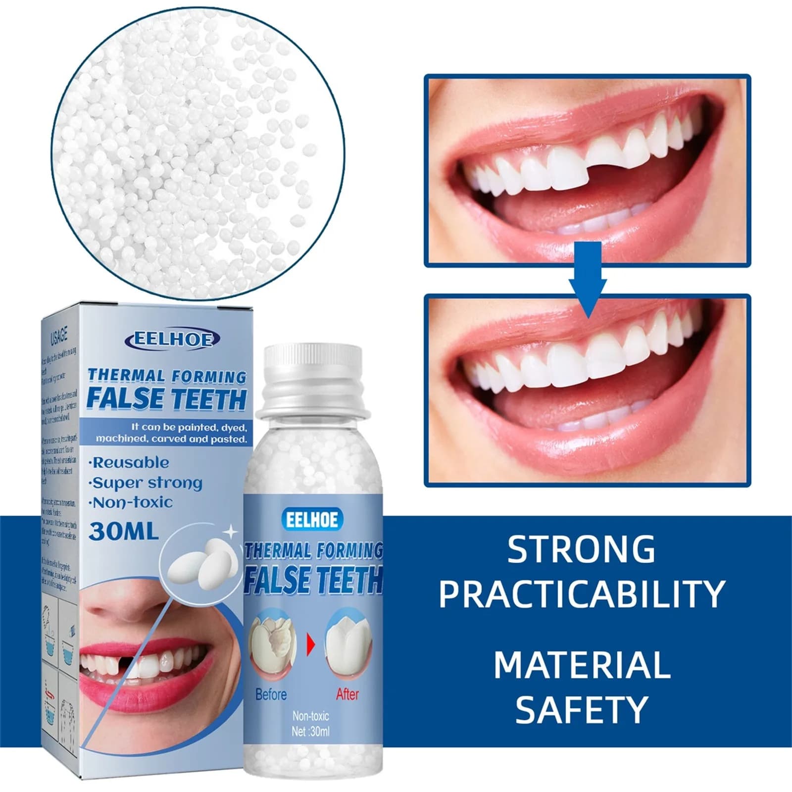 Kit dentale temporaneo Denti e lacune Denti finti Colla solida Protesi adesiva Sbiancamento dei denti Strumento di bellezza dei denti Bomboniere