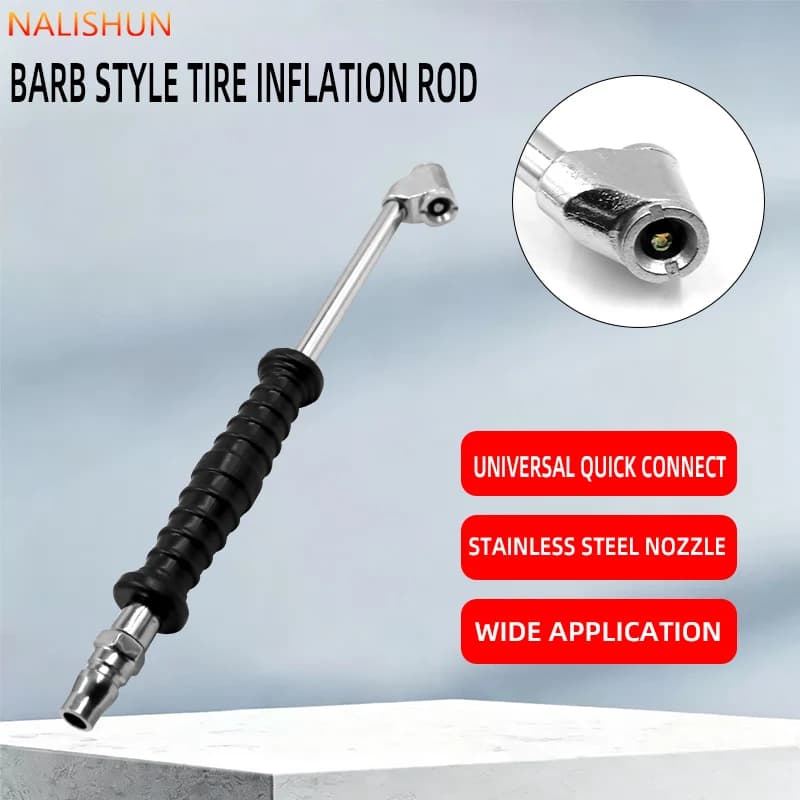 Elbow Dual Head Tire Inflation Rod Lock On Air Chuck Rubber Handle Quick Connect Nozzle For Car Motorcycle Truck Tire Inflation