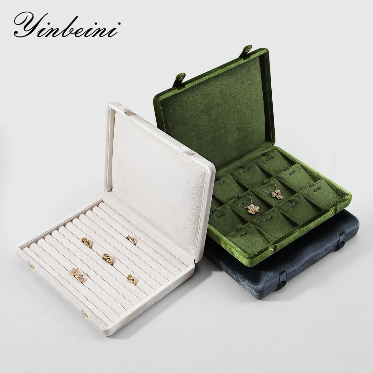 Yinbeini Velvet Jewelry Box, Ring Organizer, Earrings and Pendants, Large Exhibitive Space XB002