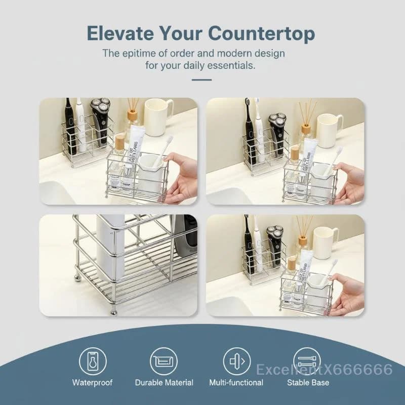 Stainless Steel 5-Slot Freestanding Toothbrush Holder Portable Space Saving for Travel Bathroom Essentials Storage