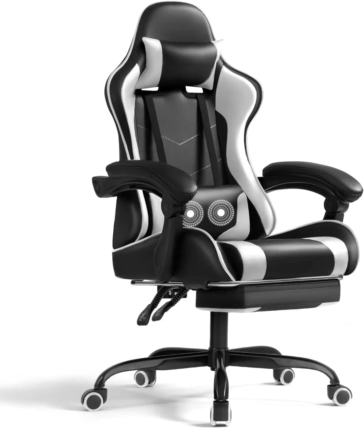 Sedia da gaming ergonomica con poggiapiedi e supporto lombare massaggiante a 360° ° Sedia da Ufficio Girevole con Altezza Regolabile