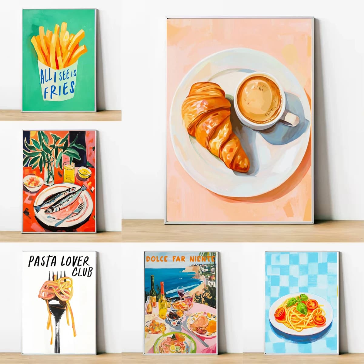 Food Wine Fruits Poster Canvas Paintings Pizza Pasta Avocado Sushi Wall Art Pictures for Home Kitchen Living Room Decor No Frame