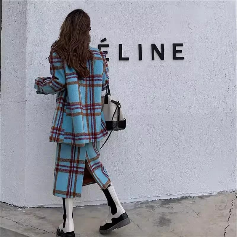 Giacca da abito a quadretti per donna Autunno/Inverno 2024 Stile Hong Kong Retro Piccola mezza gonna profumata Set a due pezzi Trendy Trendy