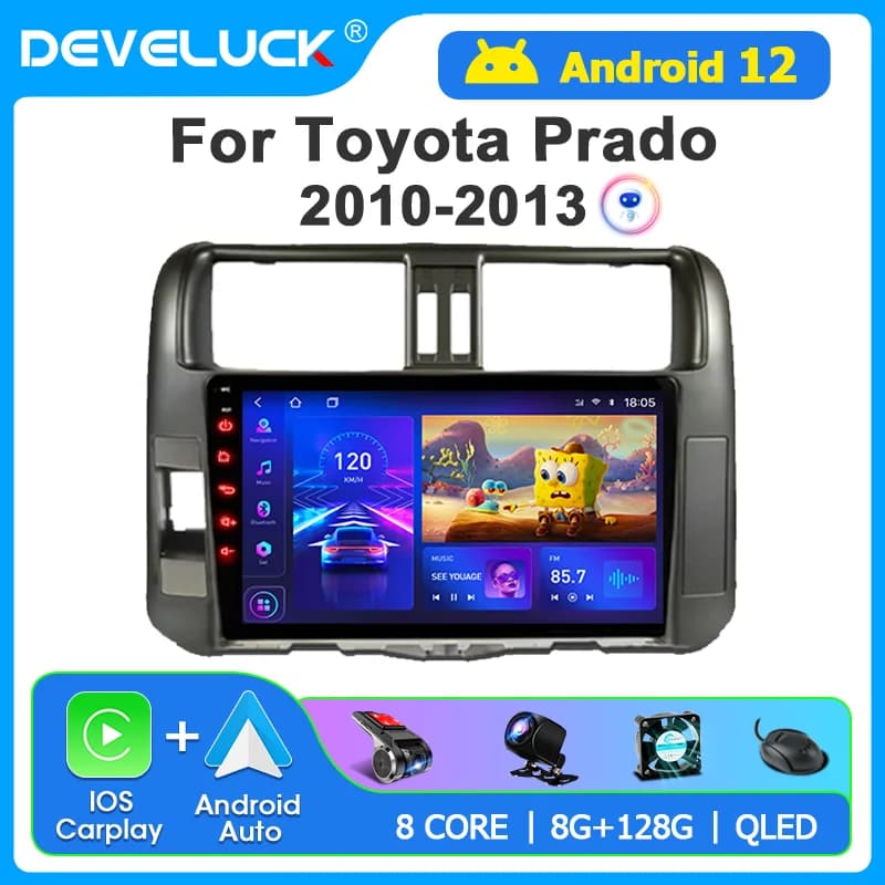 Develuck 2 Din Android 12 autoradio per Toyota Land Cruiser Prado 150 2010 - 2013 lettore multimediale Carplay DVD GPS Stereo Auto