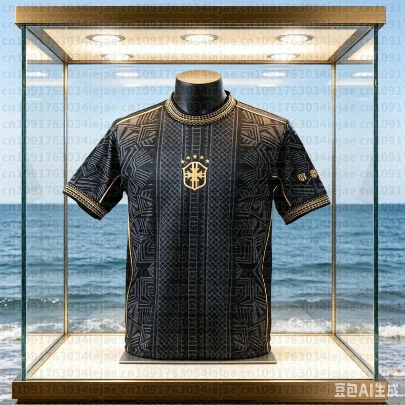 2026 Summer Kids Brazilian Sportswear Black and Gold Quick-Drying T-Shirt Outdoor Running Training Breathable Top Beachwear
