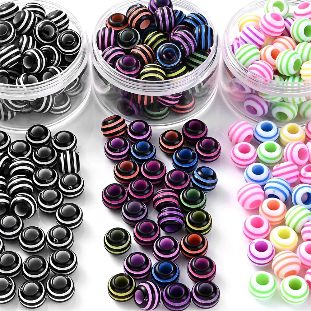 50pcs 9x12mm Multicolor Big Hole Acrylic Beads Stripe Tube Spacer Beads For Jewelry Making Bracelet Necklace DIY Keychain