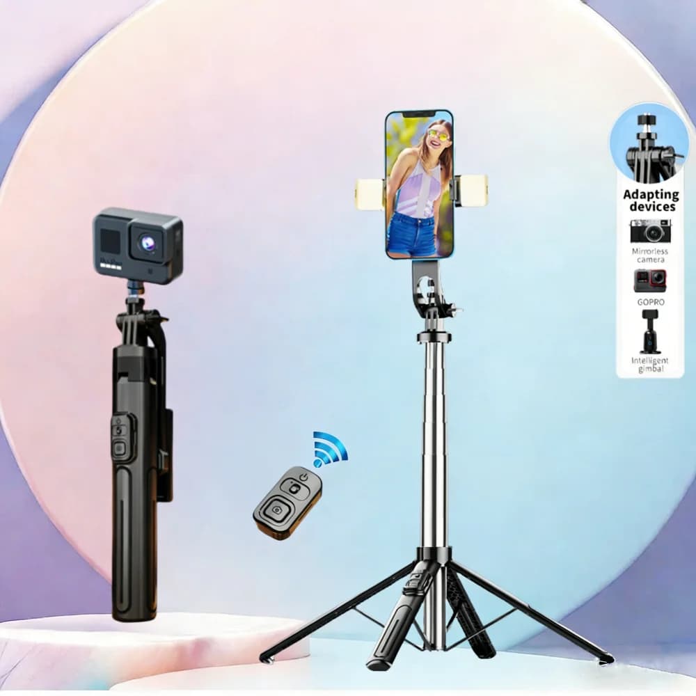 Nuovo treppiede per selfie da 1,3 m, stabile e potenziato, ideale per viaggi all'aperto, compatibile con Apple, Xiaomi, Samsung
