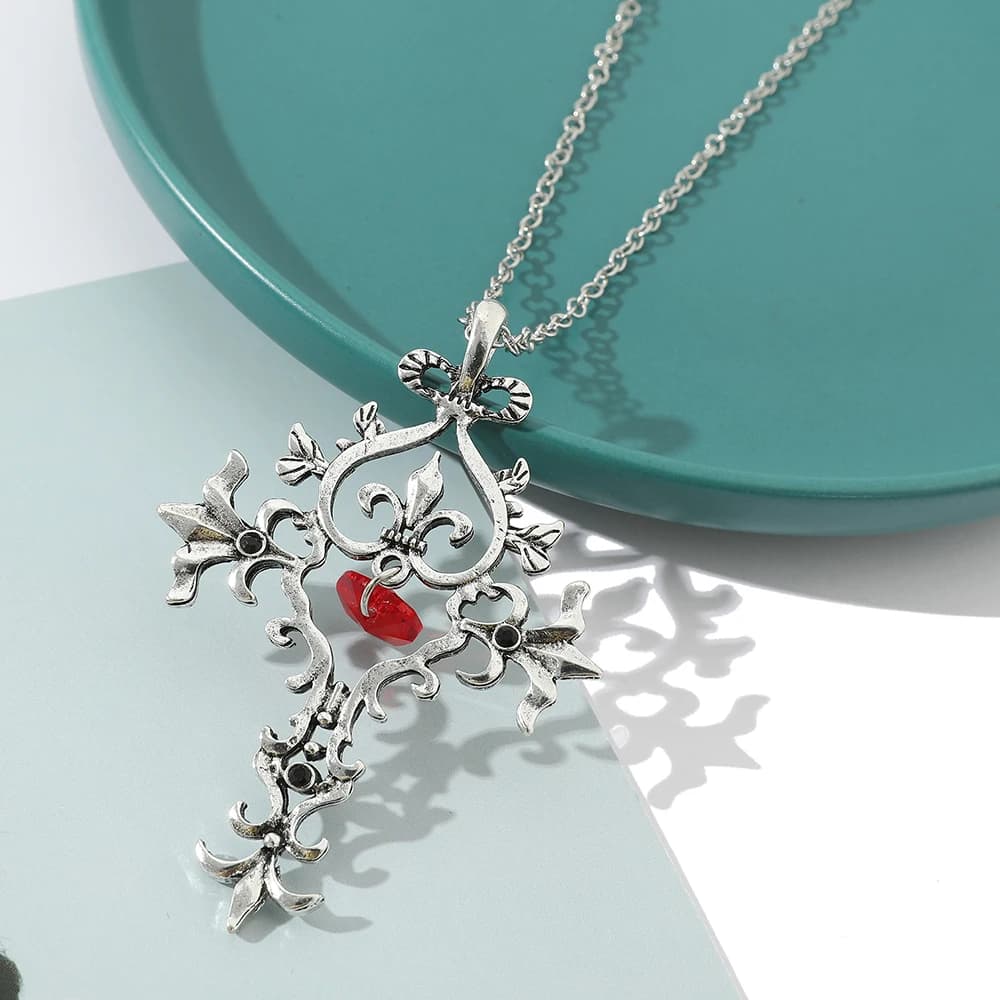 Collana alla Moda Squisita Vintage con Ciondolo a Croce in Cristallo a Forma di Cuore Sacro, Gioielli con Catena Lunga per Donna, Accessori Cosplay