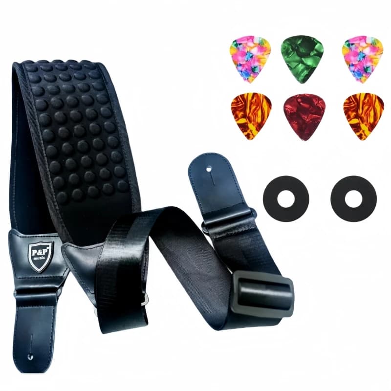Set di 9 Cinghie per Chitarra P&P Comfortevoli in Spugna 3D, Tracolla Traspirante per Chitarra Acustica, Elettrica e Basso, Chiusure di Sicurezza per Palco e Pratica
