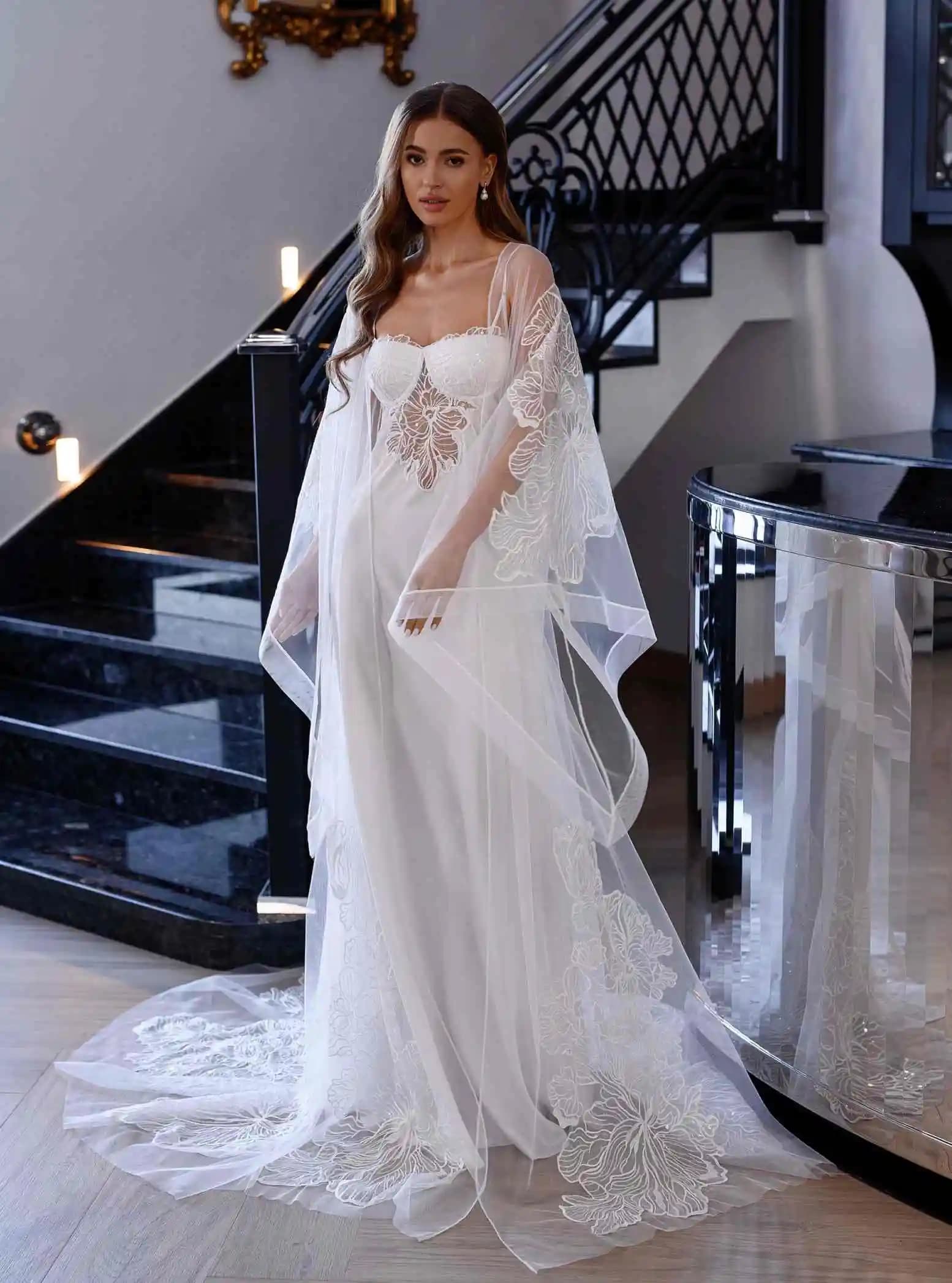 Eleganti Abiti Premaman, Vestaglie da Notte per Donne, Camicie da Notte a Maniche Lunghe con Applicazioni, Pigiama da Sposa, Vestaglia da Cerimonia, Personalizzabile