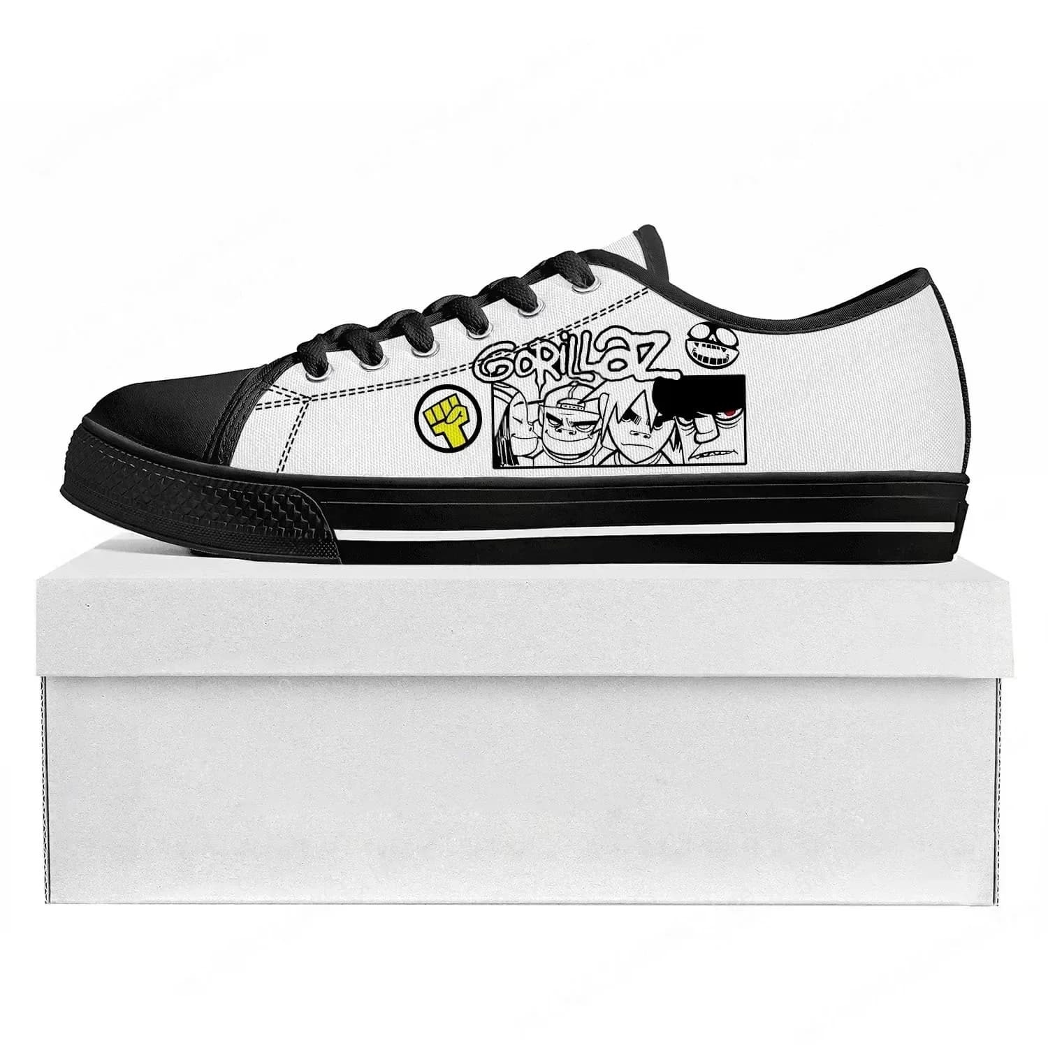 Gorillaz Band Low Top Sneakers da uomo, da donna, per adolescenti, in tela, personalizzate, casual, per coppie, scarpe personalizzate nere