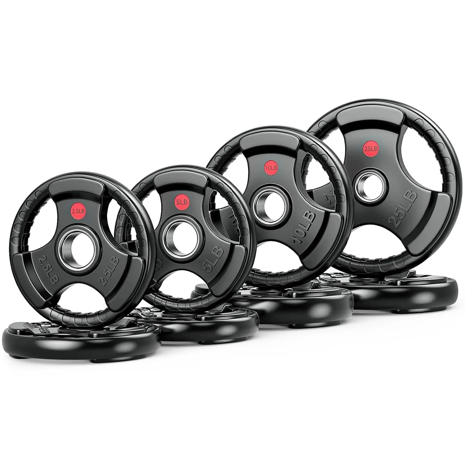 2-Inch Rubber Coated Olympic Weight Plates, 2.5-250LB Barbell Weights Set with Three-Grip Design, Quiet Home Gym Use, Customized