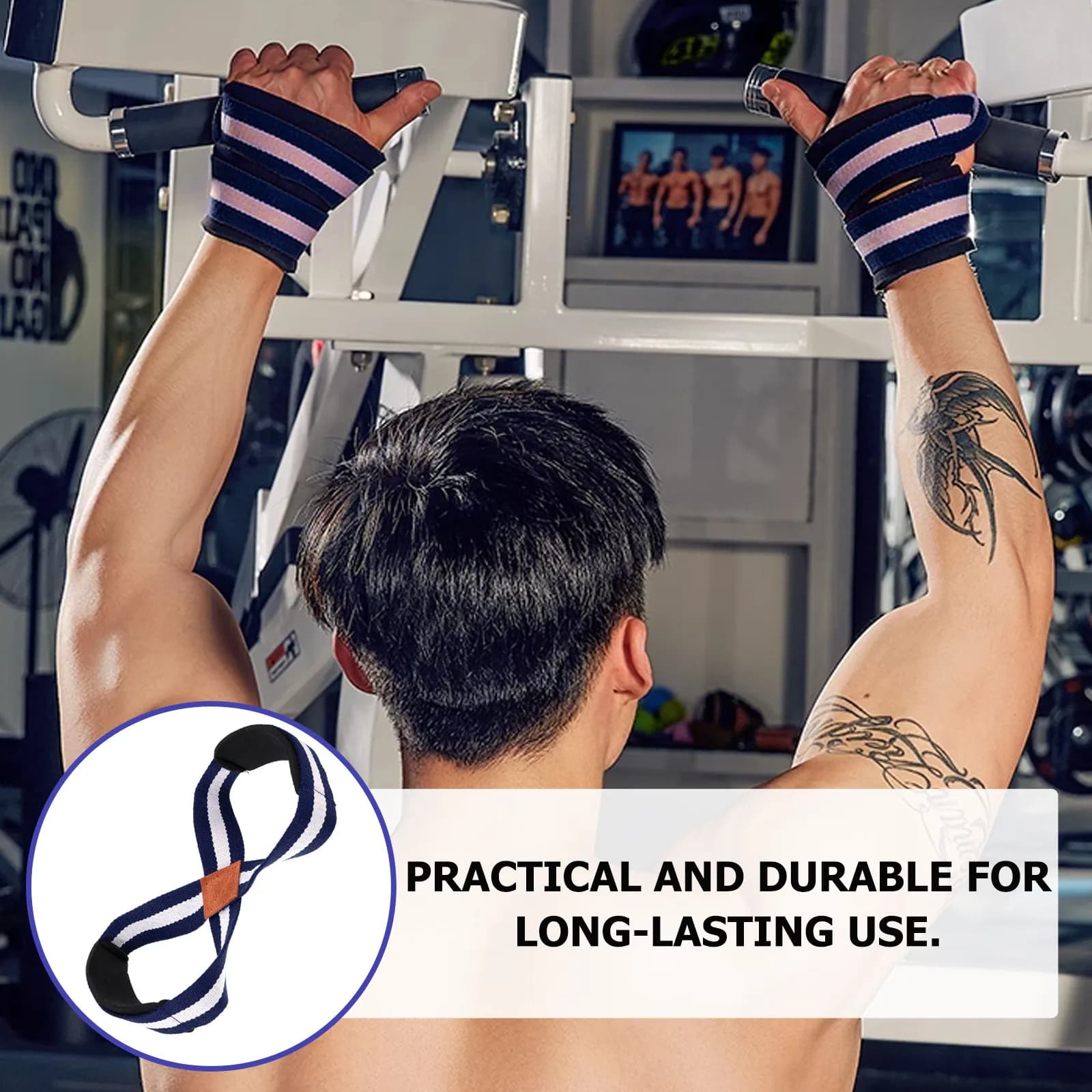 1Pair Figure 8 Deadlift Straps Wear-Resistant Gym Grip Straps for Weightlifting Barbell Training Wrist Protection Fitness