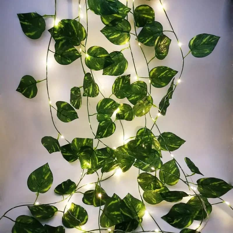 1pc Piante Artificiali LED Luci Della Stringa 20/50/100LED Foglie Verte Luci Della Stringa A Batteria per Appendere Decorazioni Di Natale