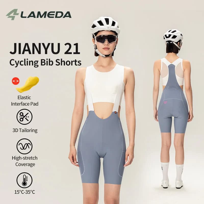 LAMEDA Women's Cycling Bib Shorts Double Arrows Long Distance Cycling Shock-Absorption Pant Pads Road MTB Bike Riding Bib Shorts