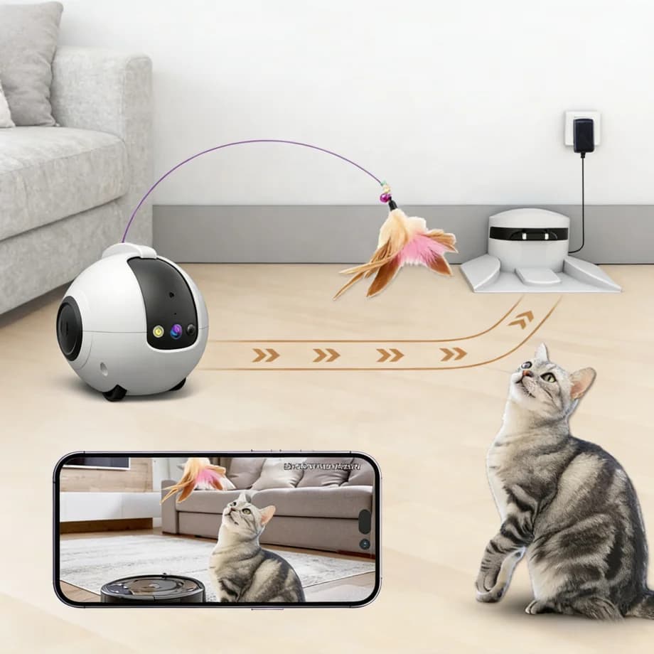 AI Pet Companion Robot Mobile Smart Pet Robot With Camera, Auto Recharging Station, 6 Play Modes Cat Interactive Toy