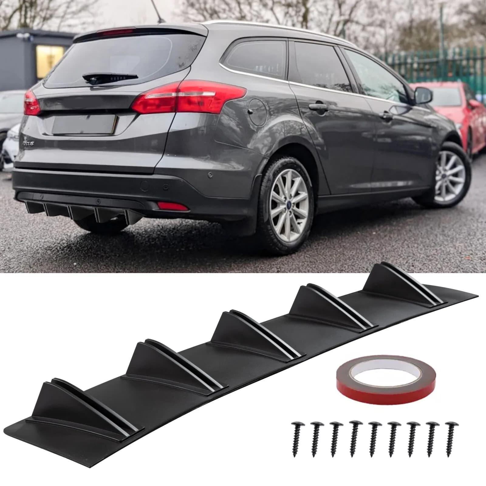 Diffusore posteriore per auto nero con alette a forma di pinna di squalo per Ford Focus S/SE/SEL