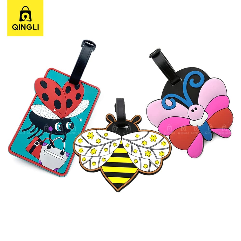 Elementi essenziali per il viaggio Etichetta per bagagli dei cartoni animati Simpatico ape Farfalla Coccinella Design Etichette per bagagli Donne Nome di viaggio ID Indirizzo Porta etichette