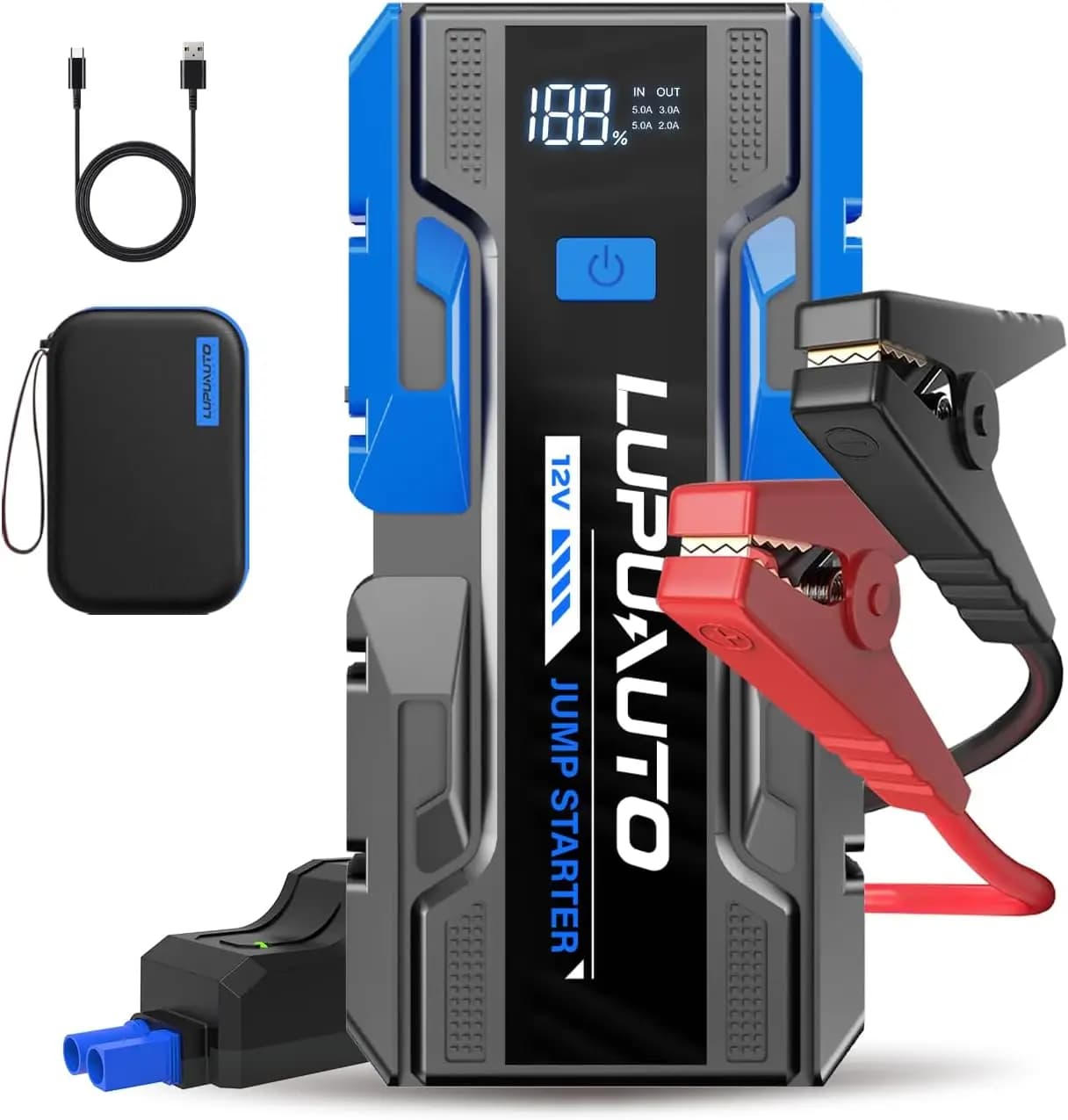 Caricabatteria portatile da 3000 A Jump Starter 12 V 6000 mAh con luce LED e morsetti intelligenti per motori a gas fino a 9,0 litri